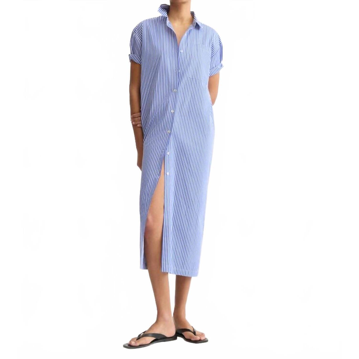 New Arlo Mott Emerson Split Back Dress In Blue Stripe